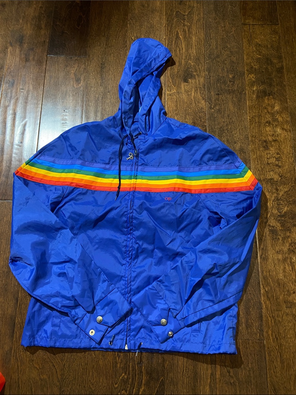Vintage Ocean Pacific Rainbow Royal Blue Wind Breaker Jacket size M
